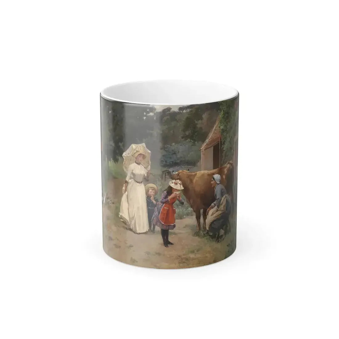 Emile Charles Dameron (1848-1908) Visit to the Farm - Oil on canvas - Color Changing Mug 11oz 11oz - Go Mug Yourself