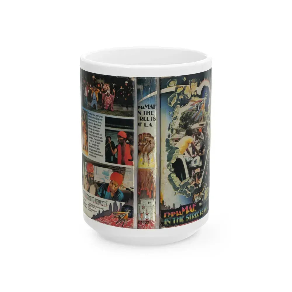 EMMA MAE IN THE STREETS OF LA (VHS COVER) - White Coffee Mug 15oz - Go Mug Yourself