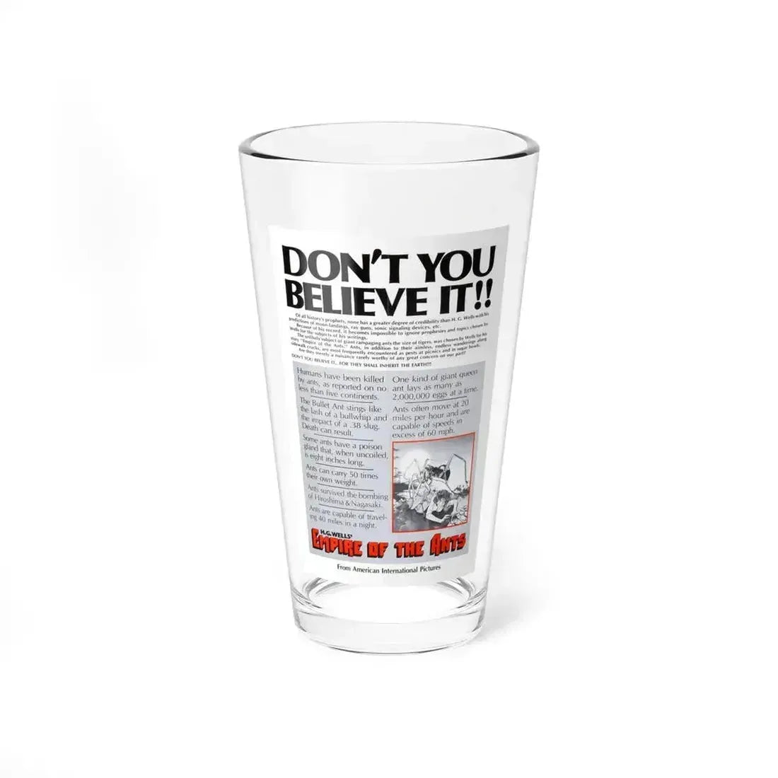EMPIRE OF THE ANTS (TEASER) 1977 Movie Poster - Pint Glass 16oz 16oz - Go Mug Yourself