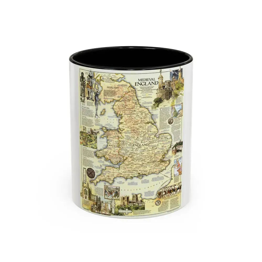 England - Medieval (1979) (Map) Accent Coffee Mug 11oz Black - Go Mug Yourself