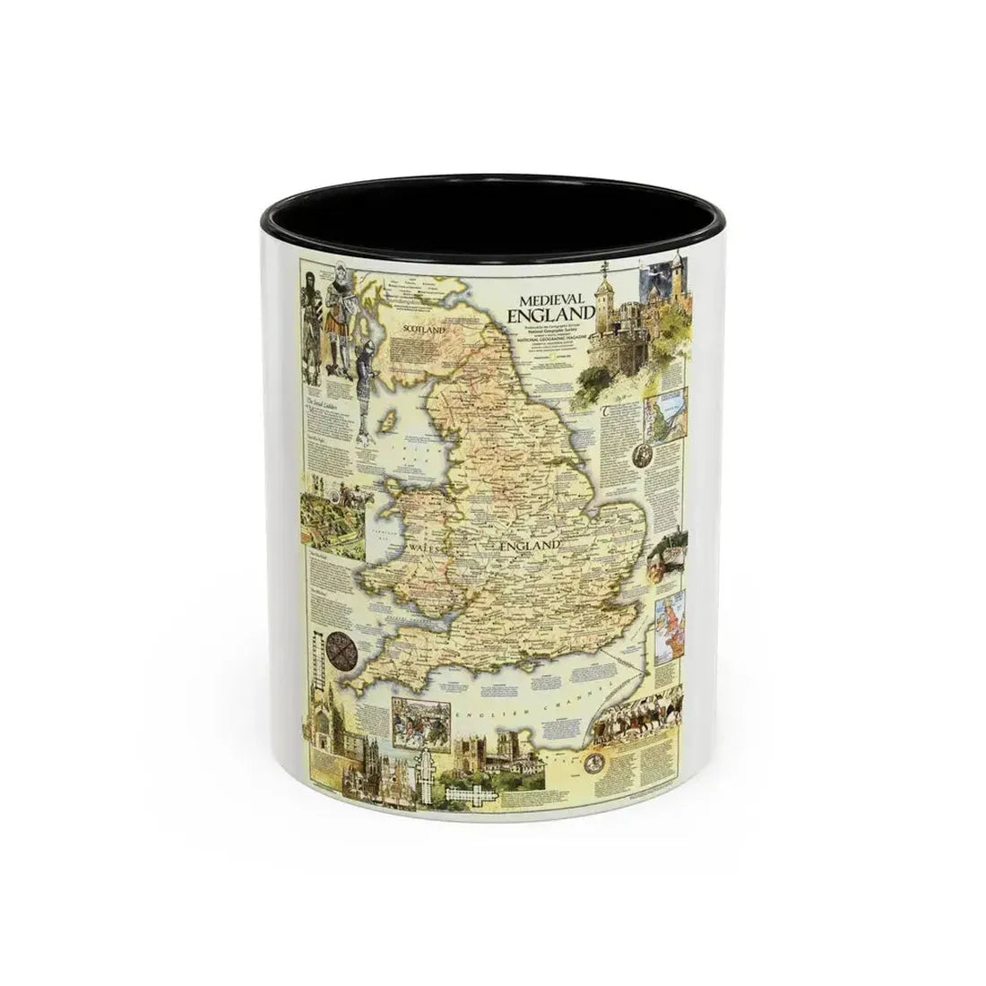 England - Medieval (1979) (Map) Accent Coffee Mug 11oz Black - Go Mug Yourself