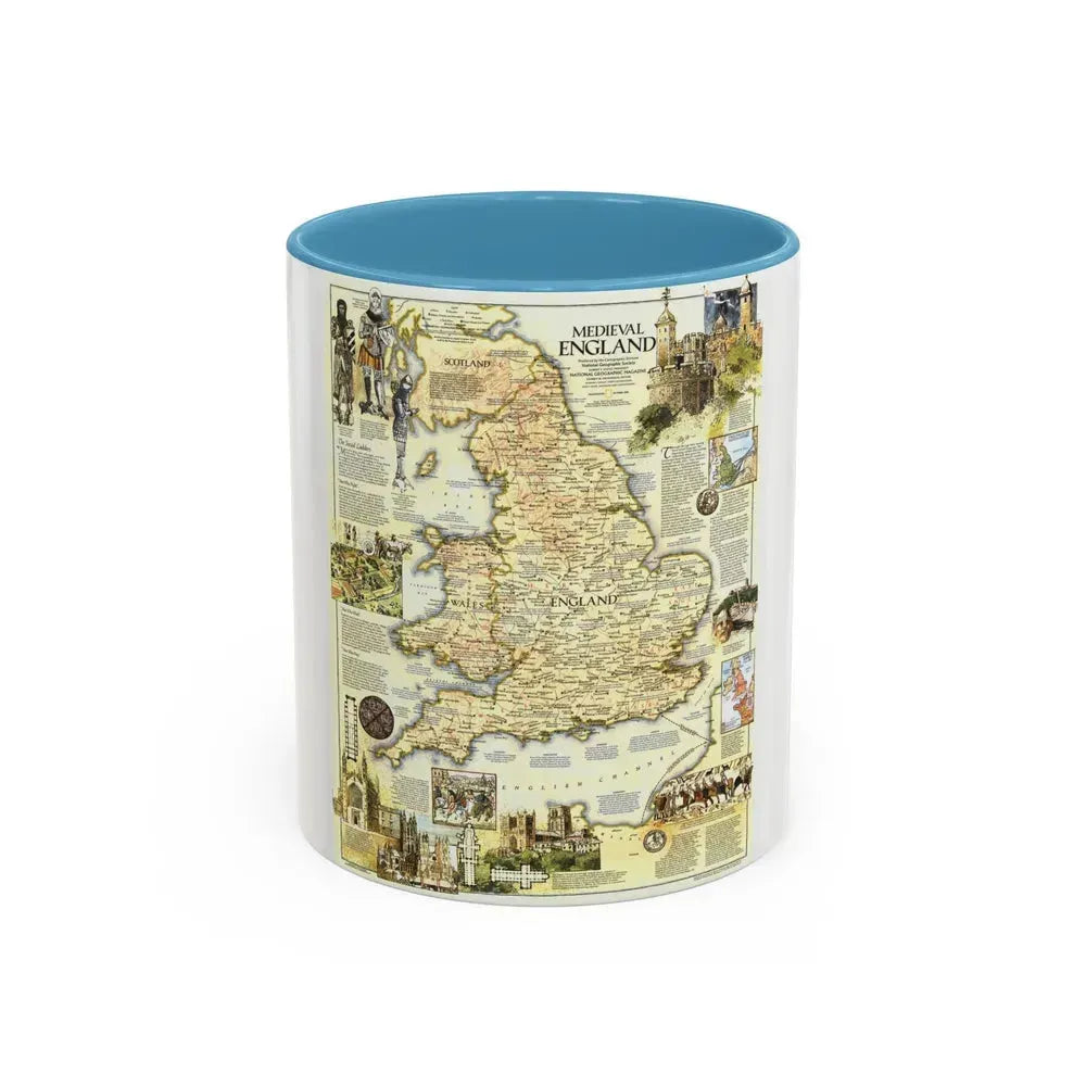 England - Medieval (1979) (Map) Accent Coffee Mug 11oz Light Blue - Go Mug Yourself
