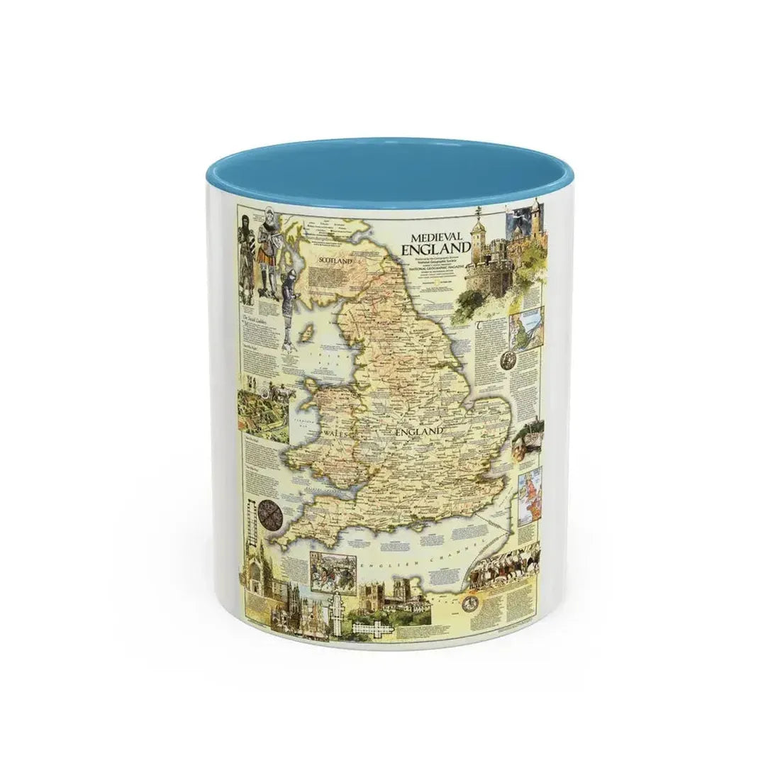 England - Medieval (1979) (Map) Accent Coffee Mug 11oz Light Blue - Go Mug Yourself
