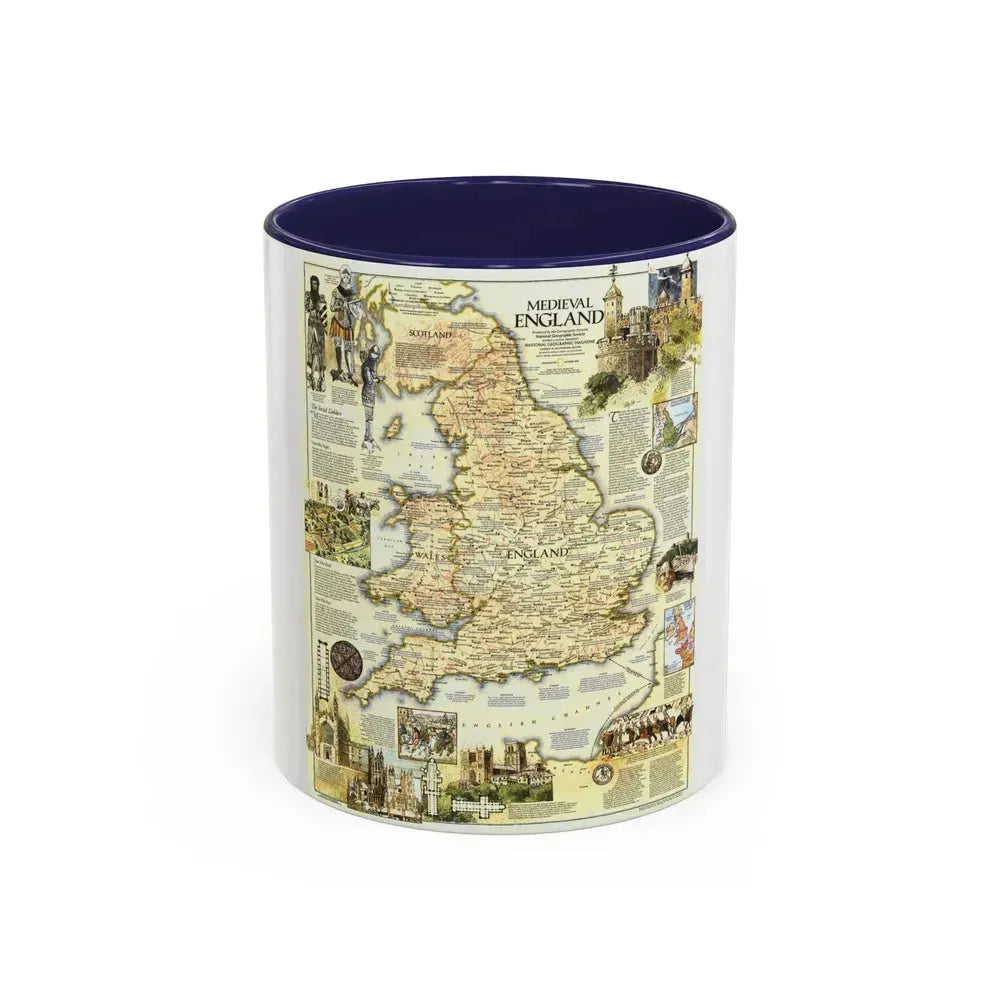 England - Medieval (1979) (Map) Accent Coffee Mug 11oz Navy - Go Mug Yourself
