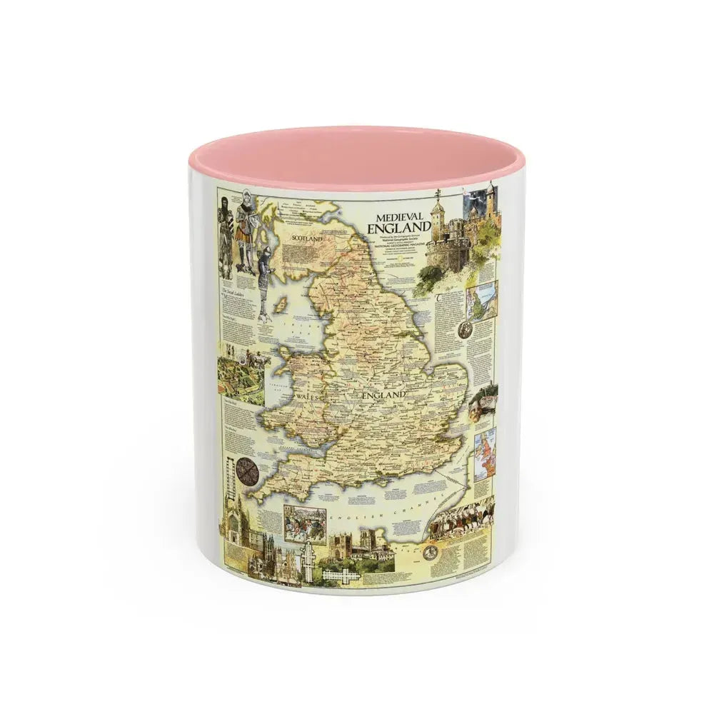 England - Medieval (1979) (Map) Accent Coffee Mug 11oz Pink - Go Mug Yourself