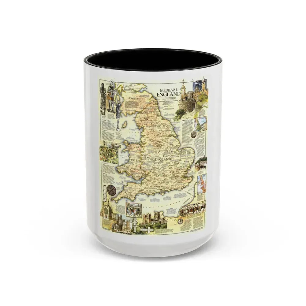 England - Medieval (1979) (Map) Accent Coffee Mug 15oz Black - Go Mug Yourself