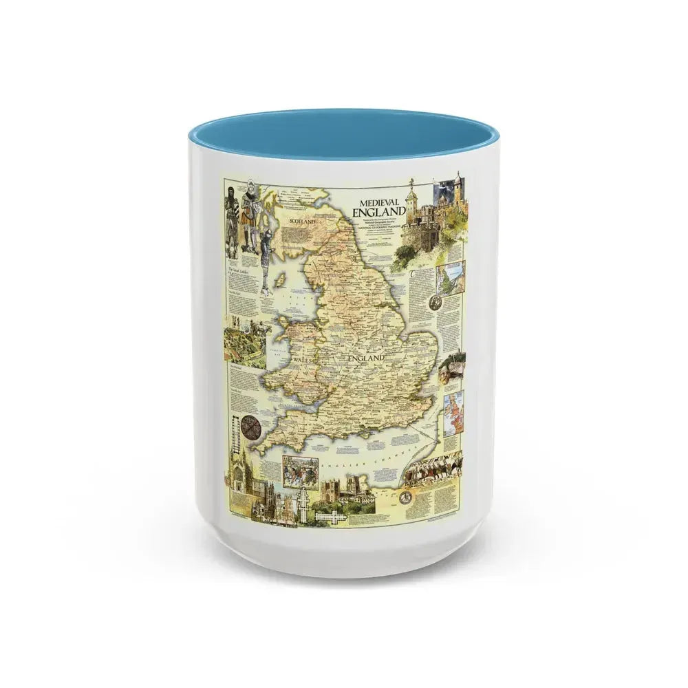 England - Medieval (1979) (Map) Accent Coffee Mug 15oz Light Blue - Go Mug Yourself