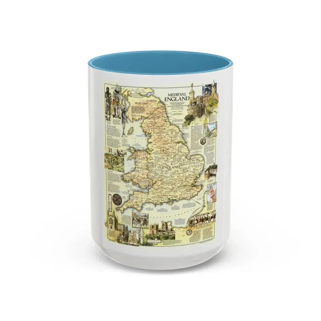 England - Medieval (1979) (Map) Accent Coffee Mug 15oz Light Blue - Go Mug Yourself