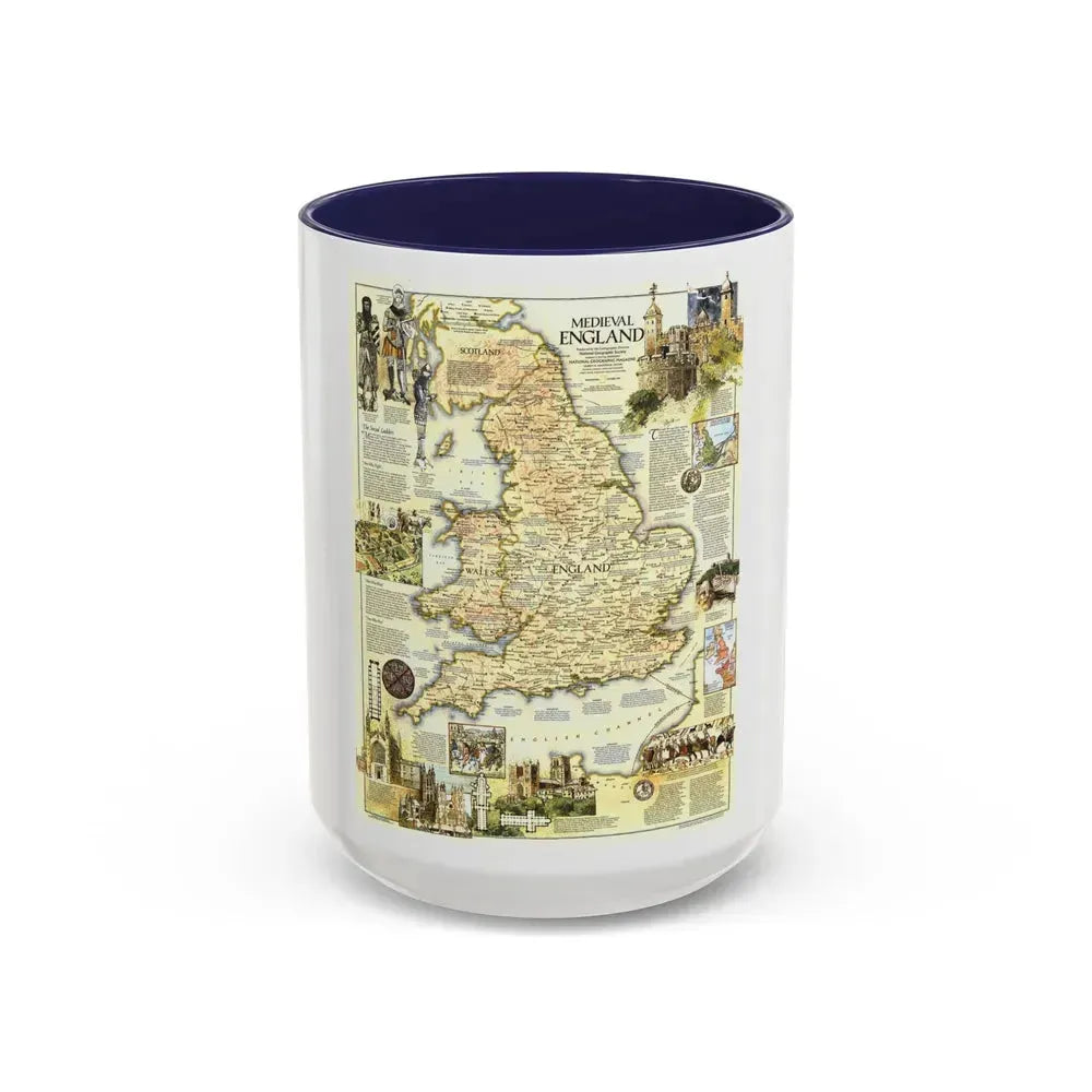 England - Medieval (1979) (Map) Accent Coffee Mug 15oz Navy - Go Mug Yourself