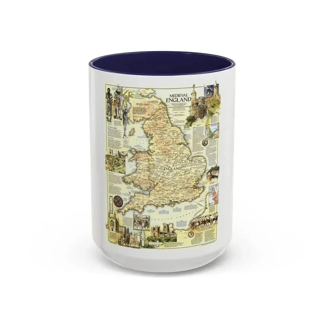 England - Medieval (1979) (Map) Accent Coffee Mug 15oz Navy - Go Mug Yourself