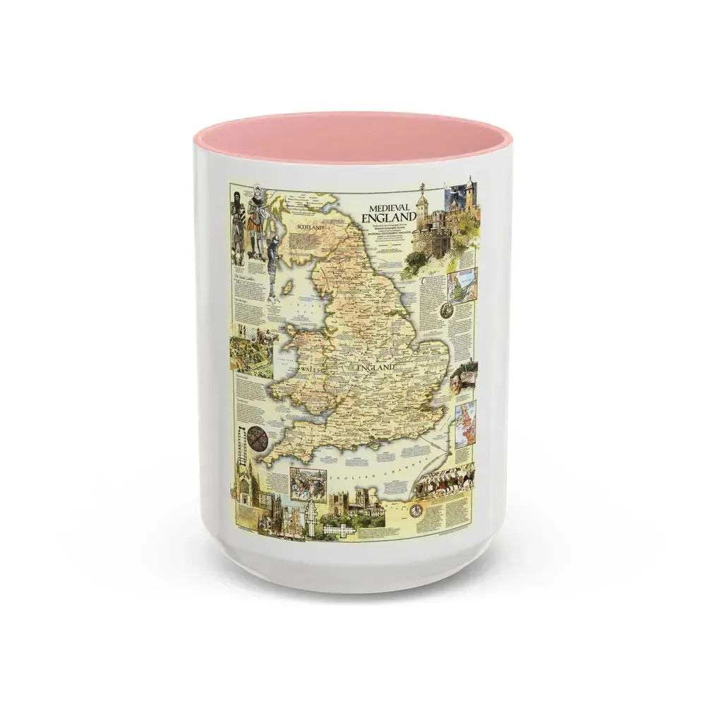 England - Medieval (1979) (Map) Accent Coffee Mug 15oz Pink - Go Mug Yourself
