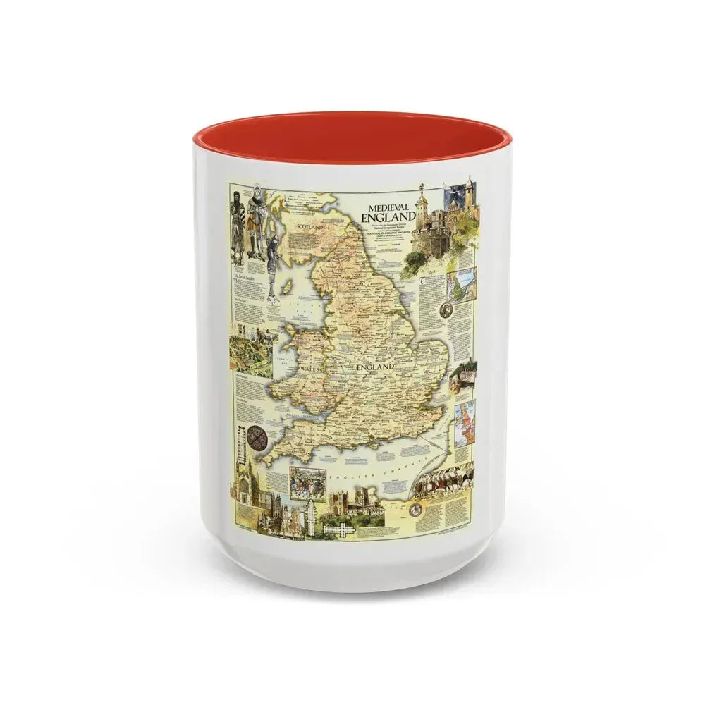 England - Medieval (1979) (Map) Accent Coffee Mug 15oz Red - Go Mug Yourself