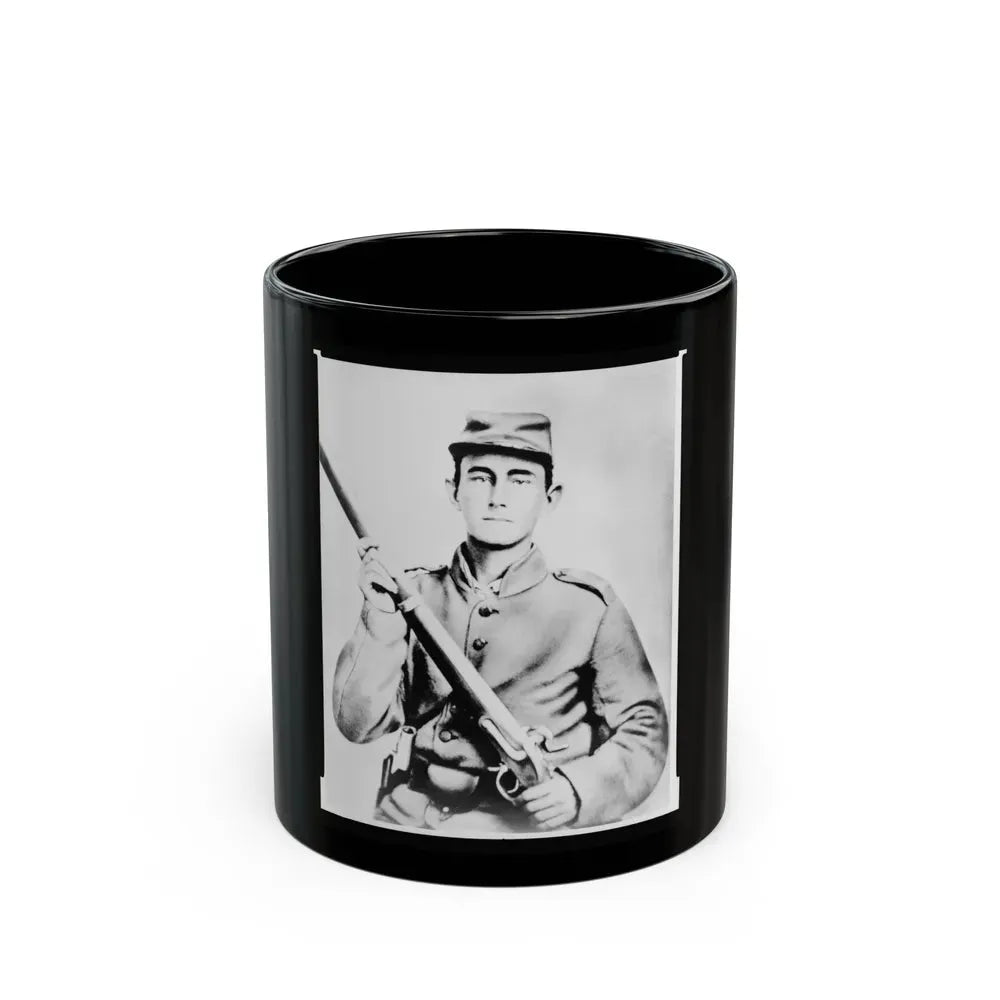 Enoch Hooper Cook, Jr., Pvt, Co. H. 38th Alabama Infantry, C.S.A., Half-Length Portrait, Facing Front Holding Rifle (U.S. Civil War) Black Coffee Mug 11oz - Go Mug Yourself