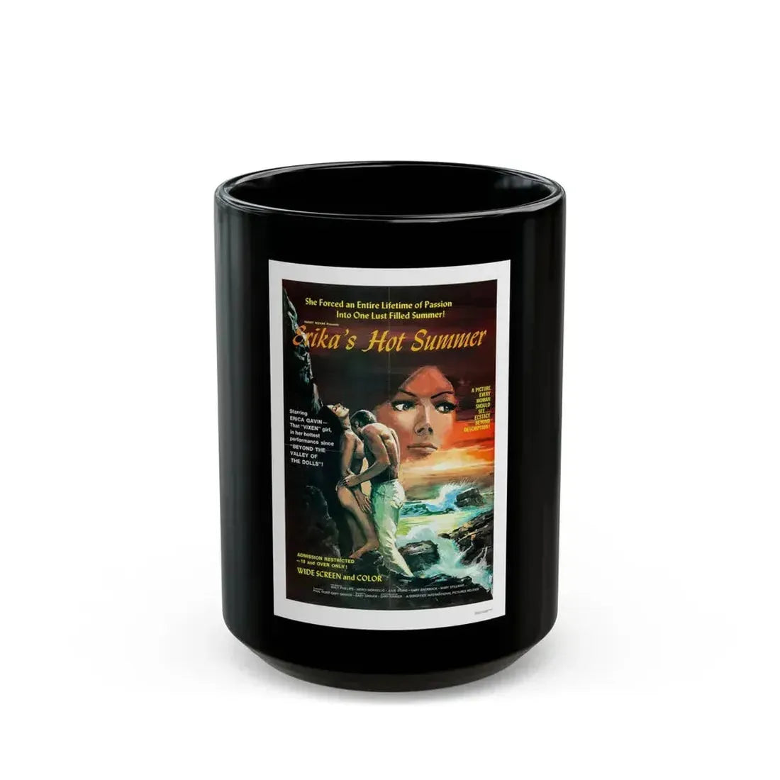 ERIKA'S HOT SUMMER 1971 Movie Poster - Black Coffee Mug 15oz - Go Mug Yourself
