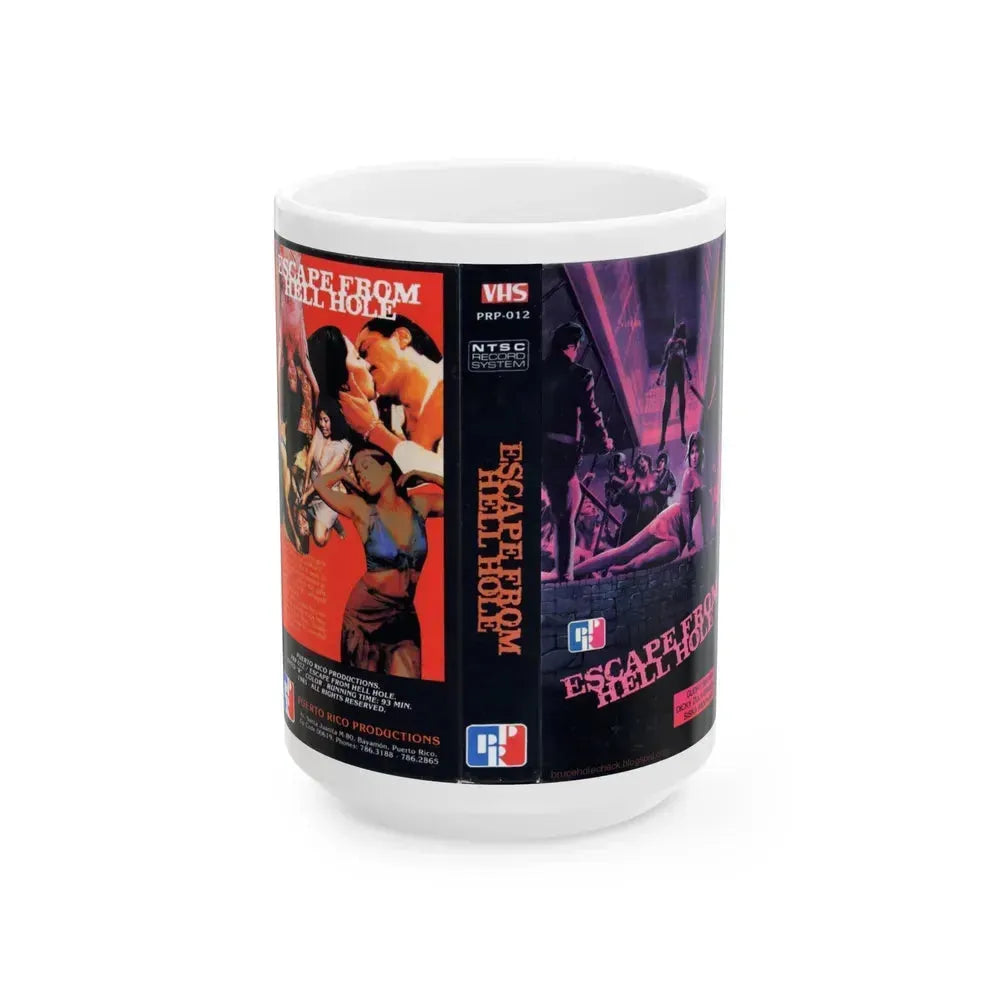 ESCAPE FROM HELL HOLE (VHS COVER) - White Coffee Mug 15oz - Go Mug Yourself