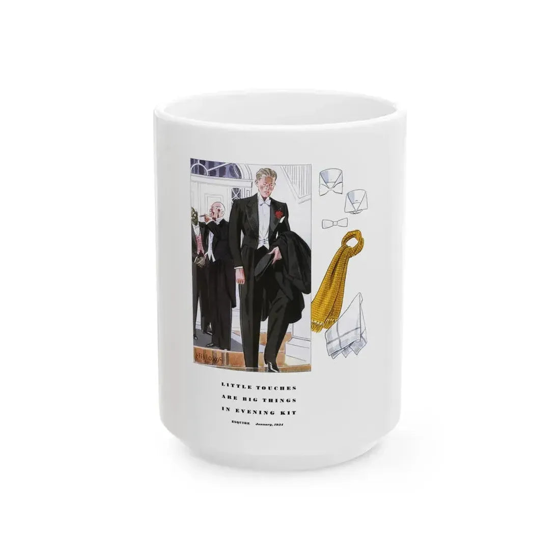 Esquire Fashion Illustration, January 1934 (3) - White Coffee Mug 15oz - Go Mug Yourself