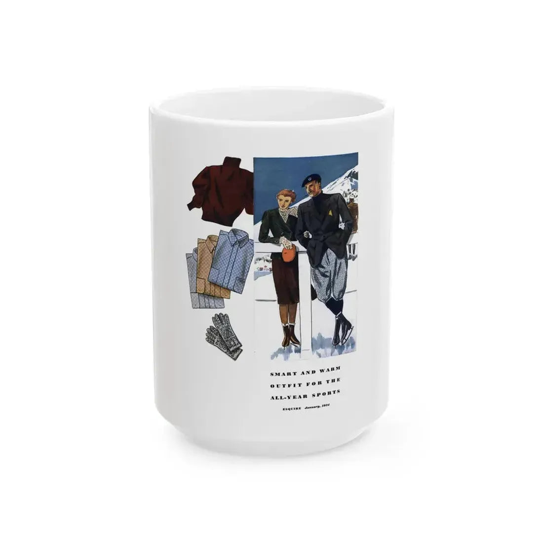 Esquire Fashion Illustration, January 1934 (4) - White Coffee Mug 15oz - Go Mug Yourself