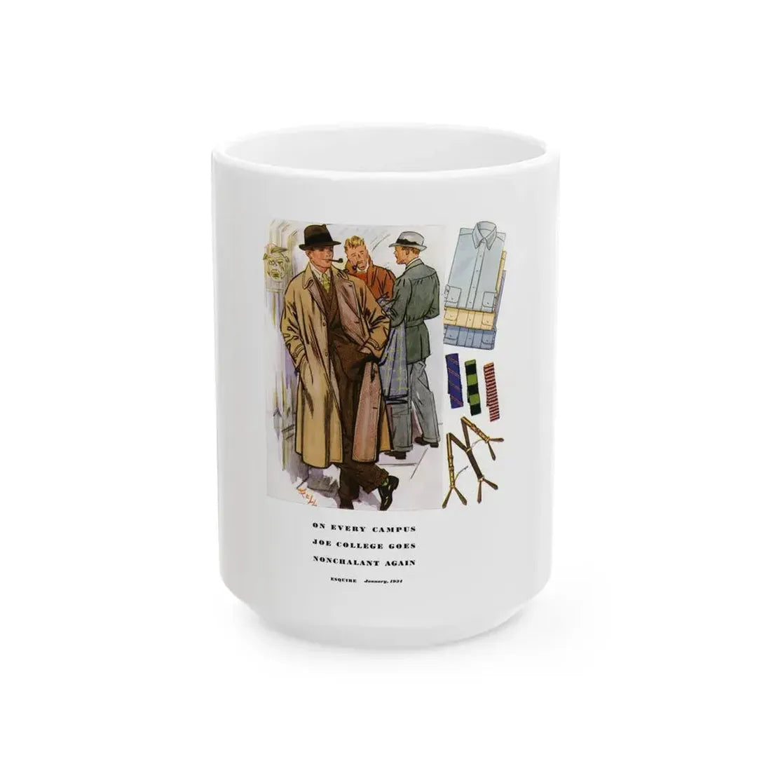 Esquire Fashion Illustration, January 1934 (5) - White Coffee Mug 15oz - Go Mug Yourself
