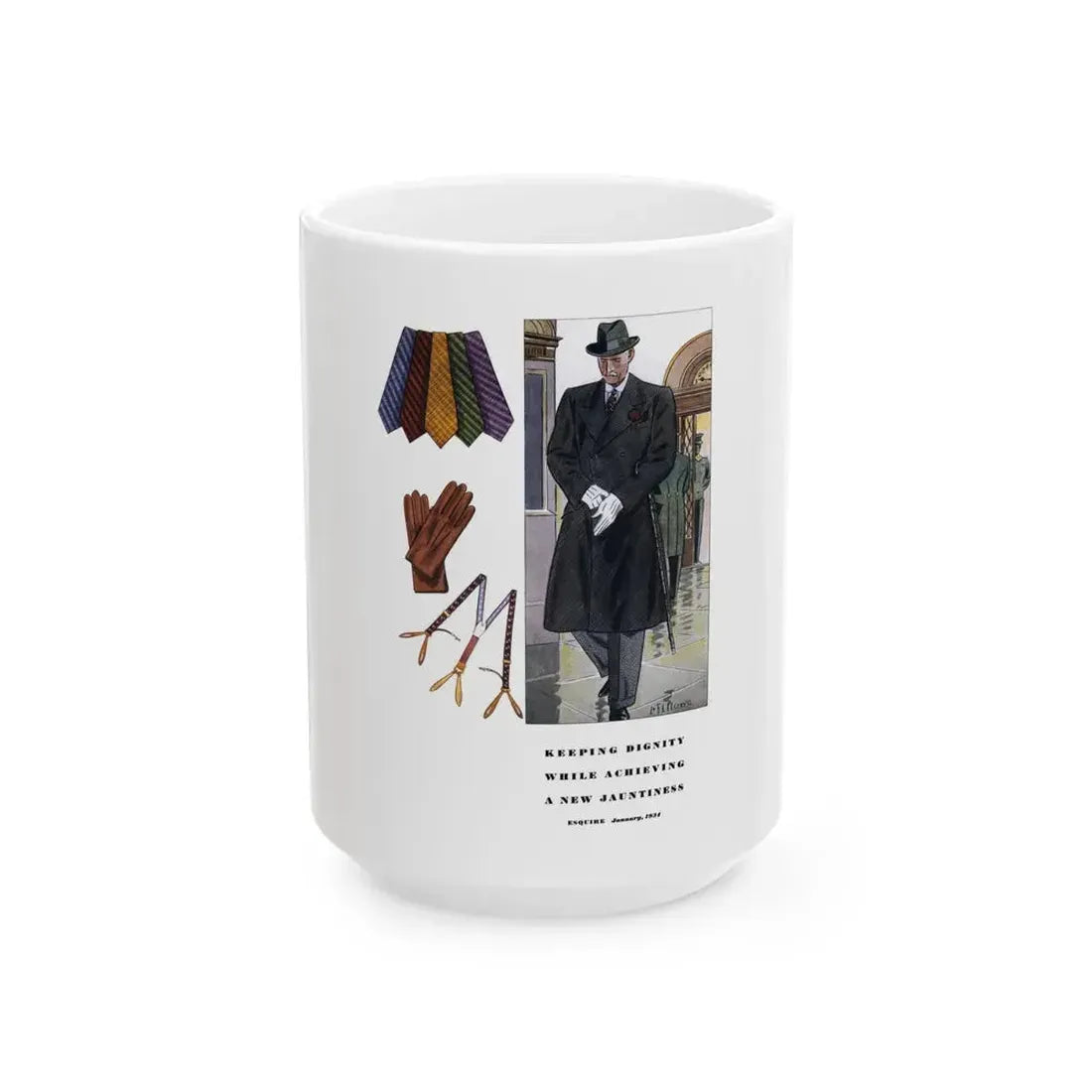 Esquire Fashion Illustration, January 1934 (6) - White Coffee Mug 15oz - Go Mug Yourself