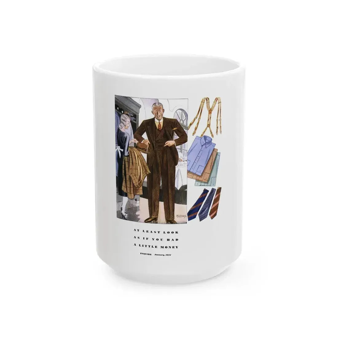 Esquire Fashion Illustration, January 1934 (7) - White Coffee Mug 15oz - Go Mug Yourself