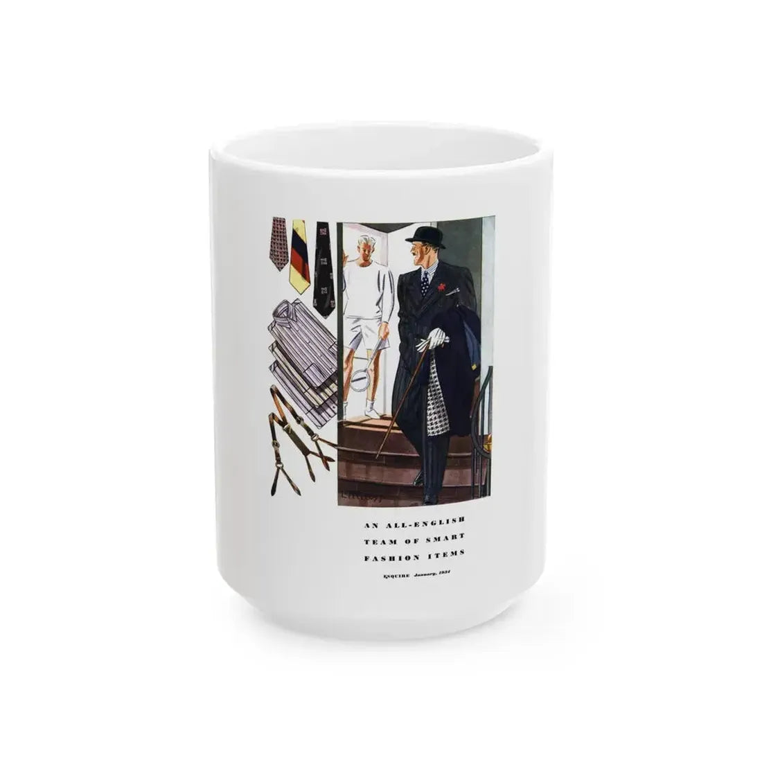 Esquire Fashion Illustration, January 1934 (8) - White Coffee Mug 15oz - Go Mug Yourself