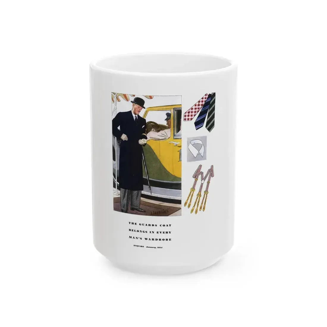 Esquire Fashion Illustration, January 1934 (9) - White Coffee Mug 15oz - Go Mug Yourself