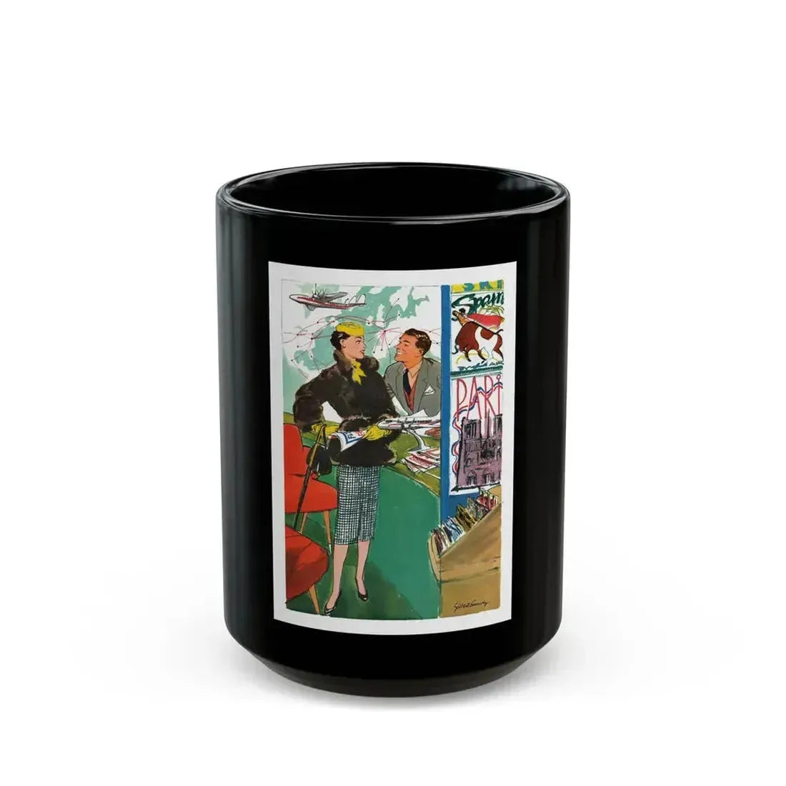 Esquire magazine cartoon illustration, 1955 (1) - Black Coffee Mug 15oz - Go Mug Yourself