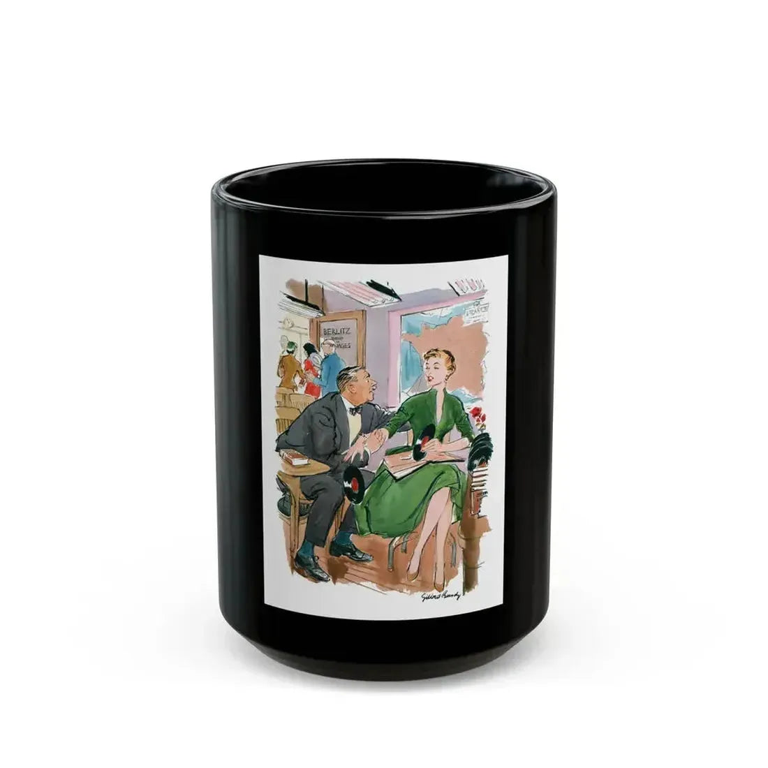 Esquire magazine cartoon illustration, 1955 (2) - Black Coffee Mug 15oz - Go Mug Yourself