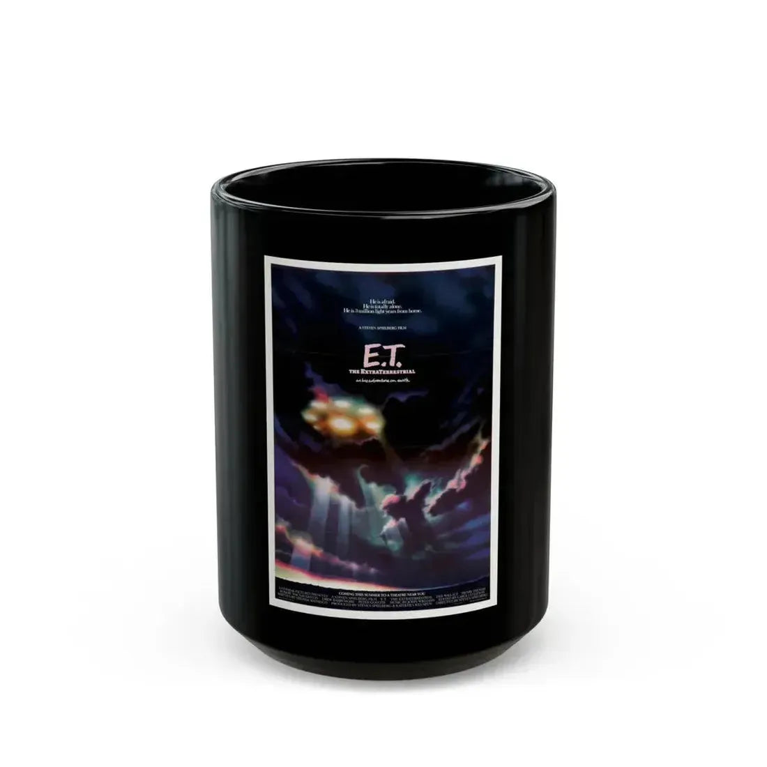 E.T. THE EXTRA TERRESTRIAL 1982 Movie Poster - Black Coffee Mug 15oz - Go Mug Yourself
