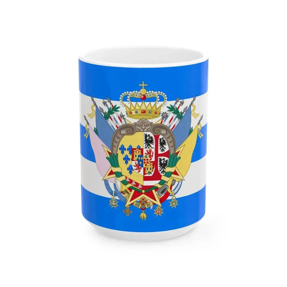 Etrurian Kingdom and War Flag with Great Royal Coat of Arms (Italy) White Coffee Mug 15oz - Go Mug Yourself