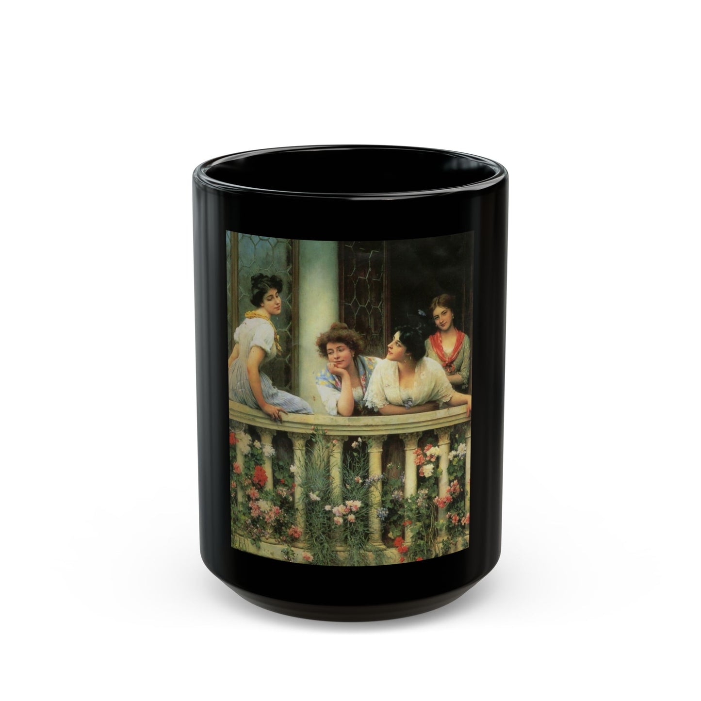 Eugene de Blaas (1843-1931) The Balcony - Black Coffee Mug-15oz-Go Mug Yourself
