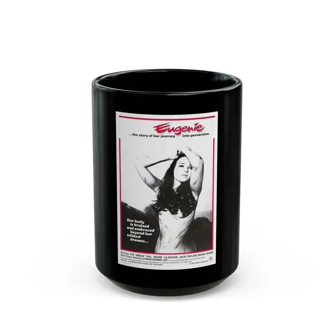 EUGENIE THE STORY OF HER JOURNEY INTO PERVERSION 1970 Movie Poster - Black Coffee Mug 15oz - Go Mug Yourself