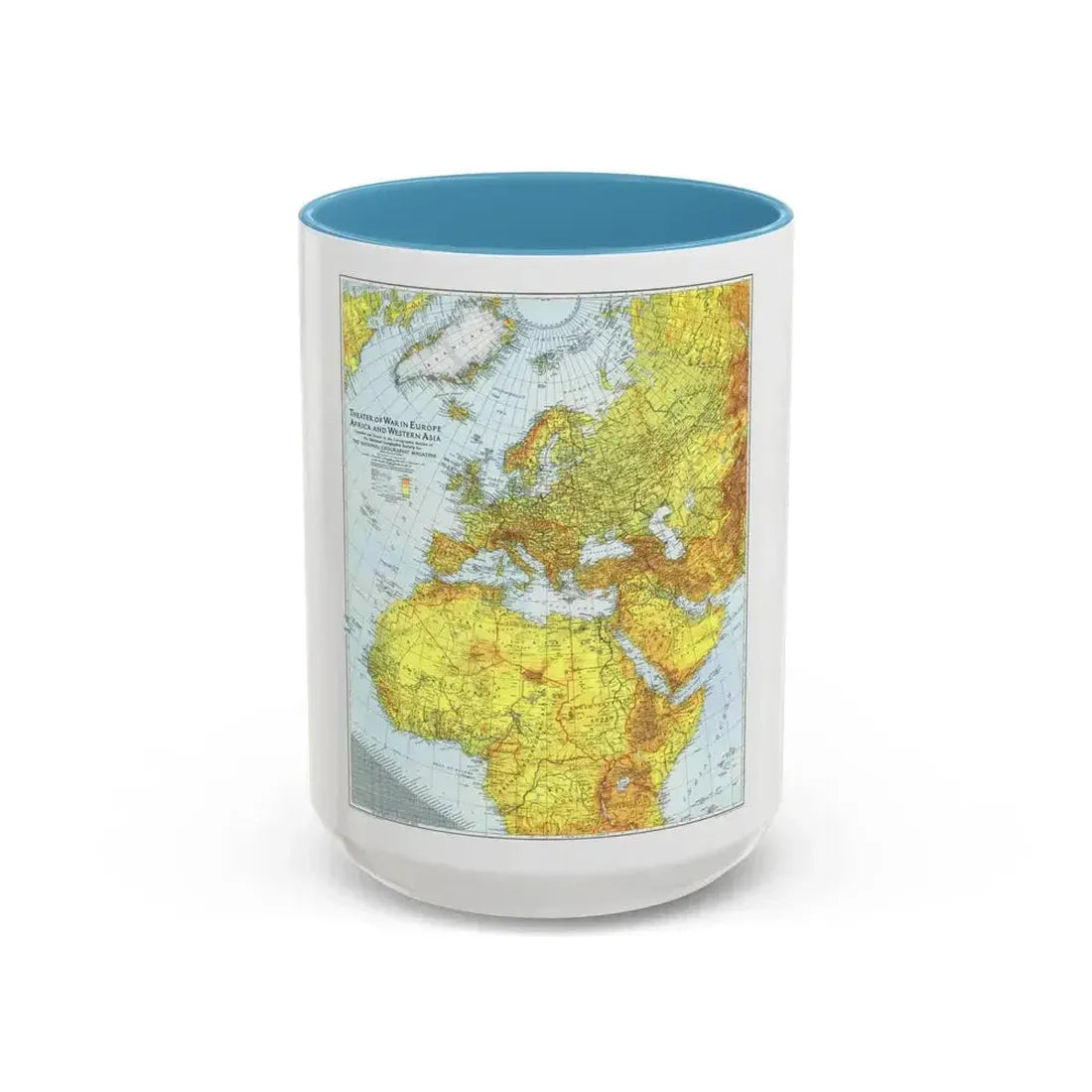 Europe, Africa, and Western Asia - Theater of War (1942) (Map) Accent Coffee Mug 15oz Light Blue - Go Mug Yourself