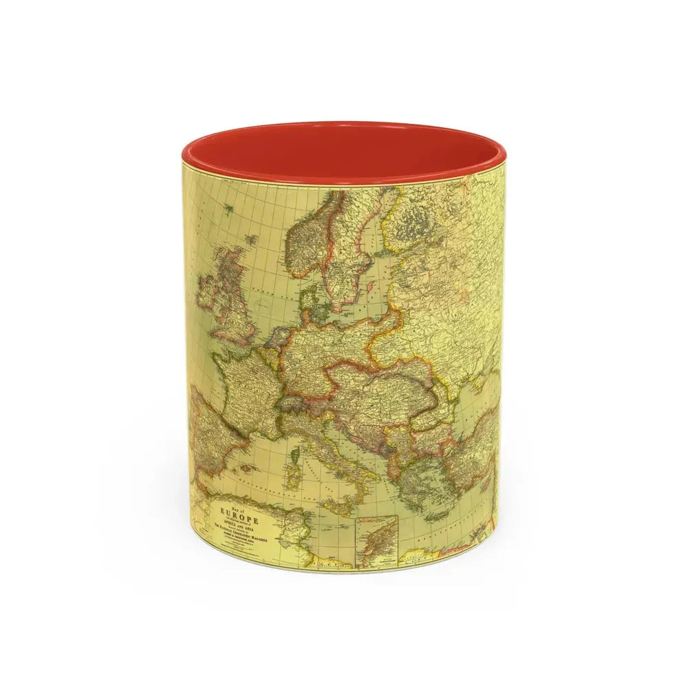Europe and Africa and Asia (1915) (Map) Accent Coffee Mug 11oz Red - Go Mug Yourself