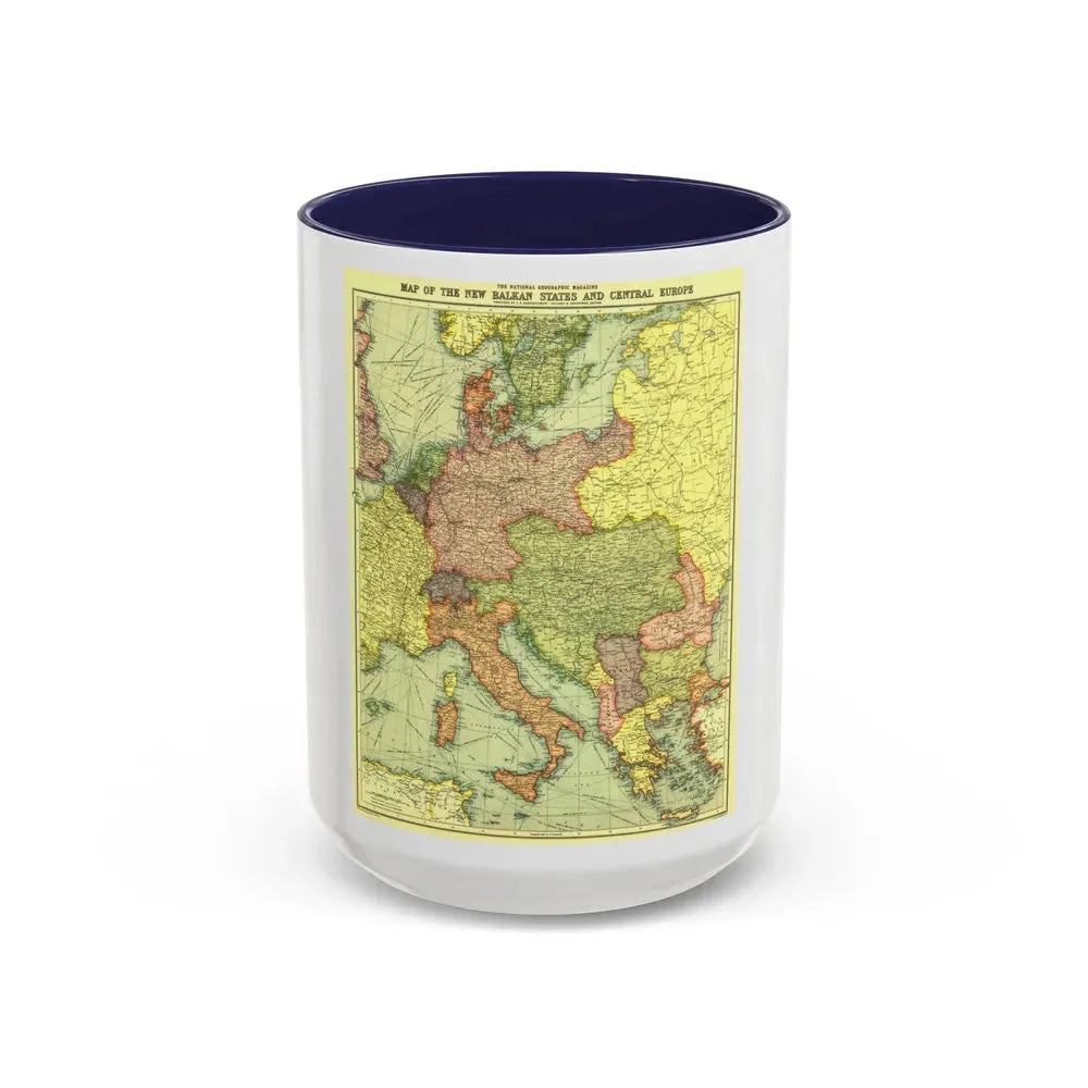 Europe, Central & the Balkan States (1915) (Map) Accent Coffee Mug 15oz Navy - Go Mug Yourself