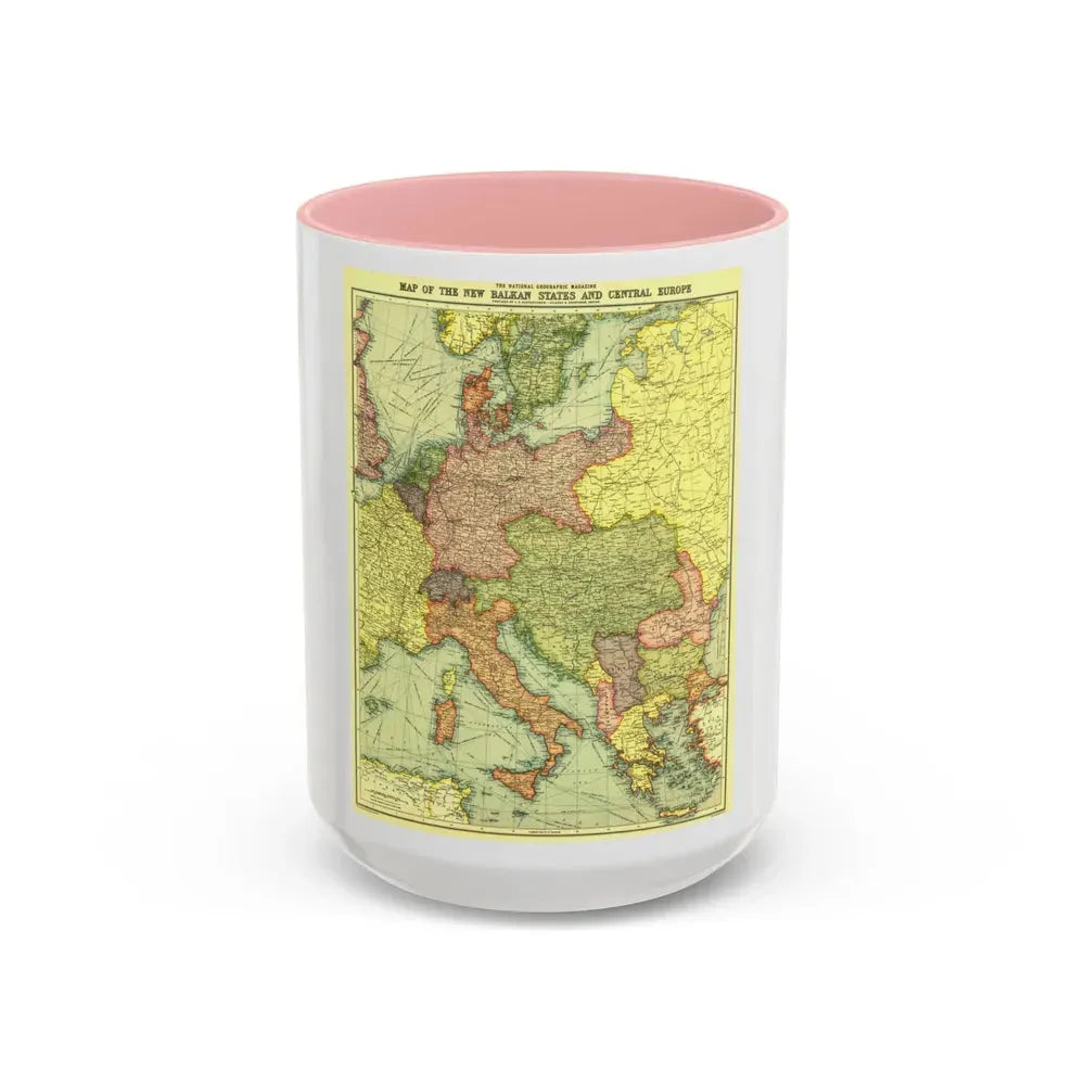 Europe, Central & the Balkan States (1915) (Map) Accent Coffee Mug 15oz Pink - Go Mug Yourself