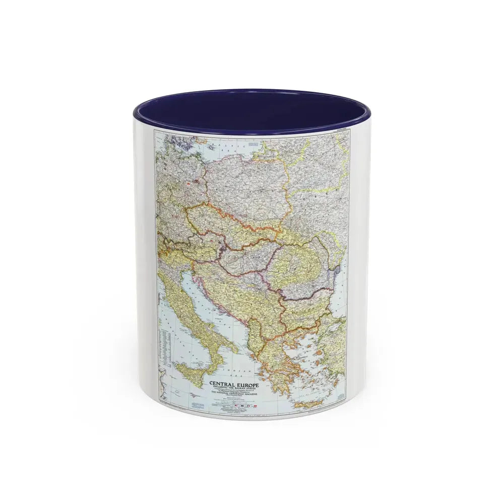 Europe - Central & the Balkan States (1951) (Map) Accent Coffee Mug 11oz Navy - Go Mug Yourself