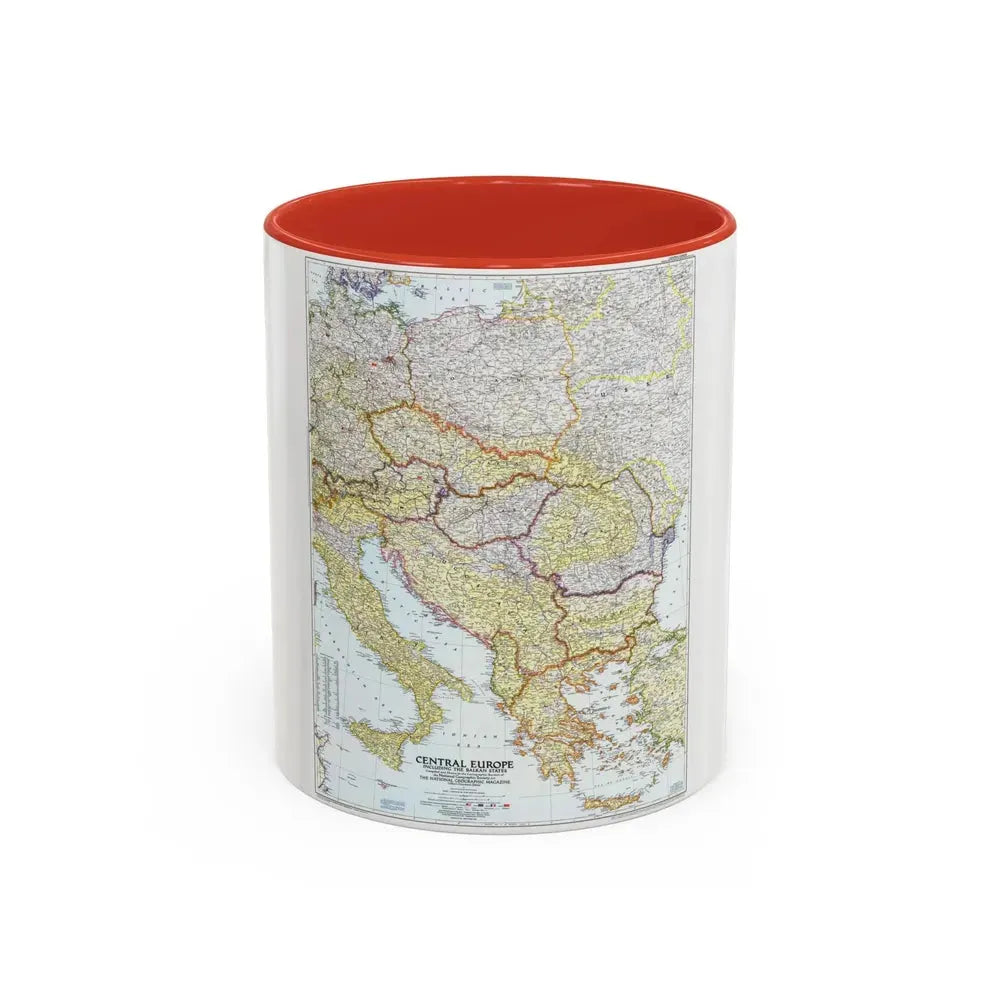 Europe - Central & the Balkan States (1951) (Map) Accent Coffee Mug 11oz Red - Go Mug Yourself