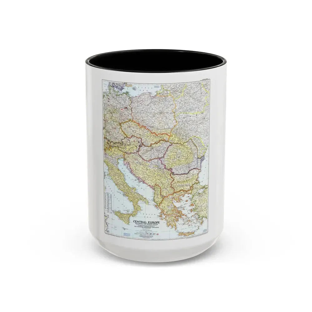 Europe - Central & the Balkan States (1951) (Map) Accent Coffee Mug 15oz Black - Go Mug Yourself