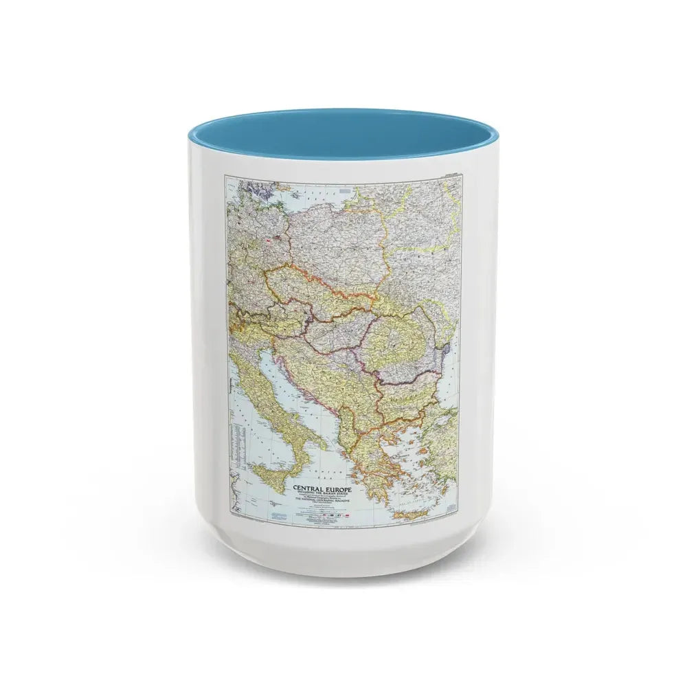 Europe - Central & the Balkan States (1951) (Map) Accent Coffee Mug 15oz Light Blue - Go Mug Yourself