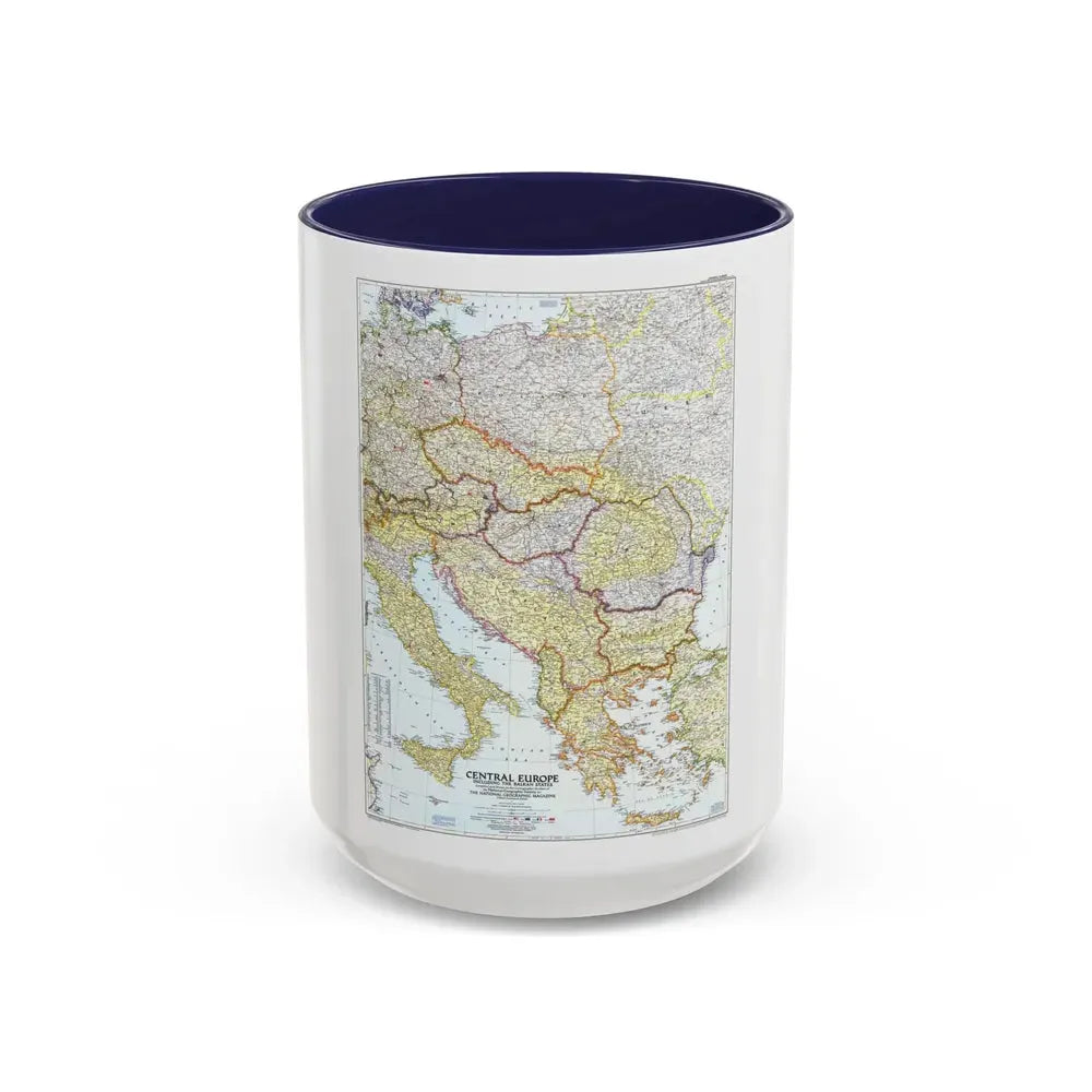 Europe - Central & the Balkan States (1951) (Map) Accent Coffee Mug 15oz Navy - Go Mug Yourself
