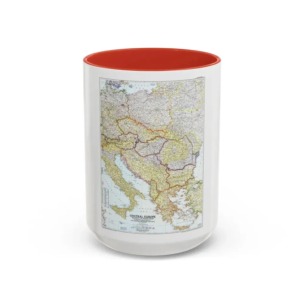 Europe - Central & the Balkan States (1951) (Map) Accent Coffee Mug 15oz Red - Go Mug Yourself