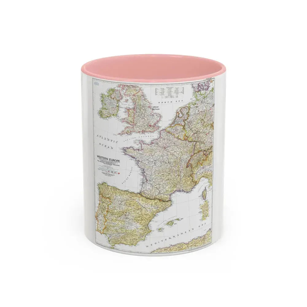 Europe, Western (1950) (Map) Accent Coffee Mug 11oz Pink - Go Mug Yourself