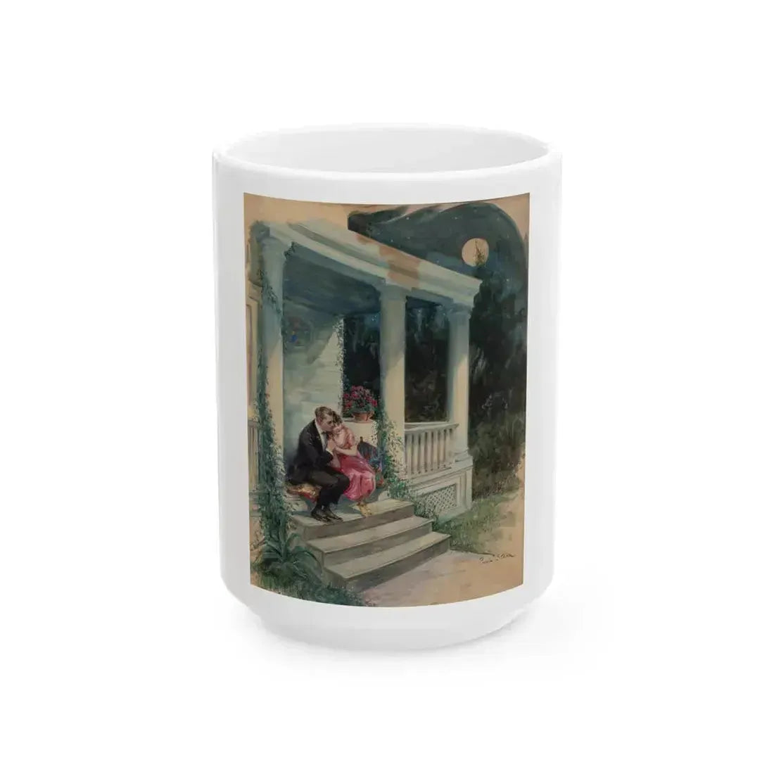 Evening on the Porch, magazine story illustration - White Coffee Mug 15oz - Go Mug Yourself
