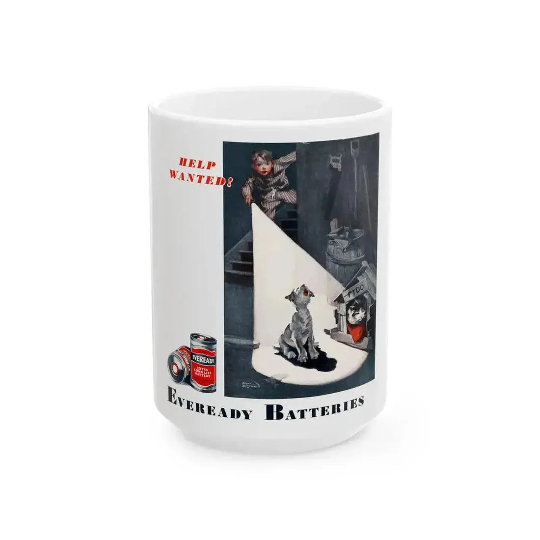 Eveready Batteries advertisement - White Coffee Mug 15oz - Go Mug Yourself