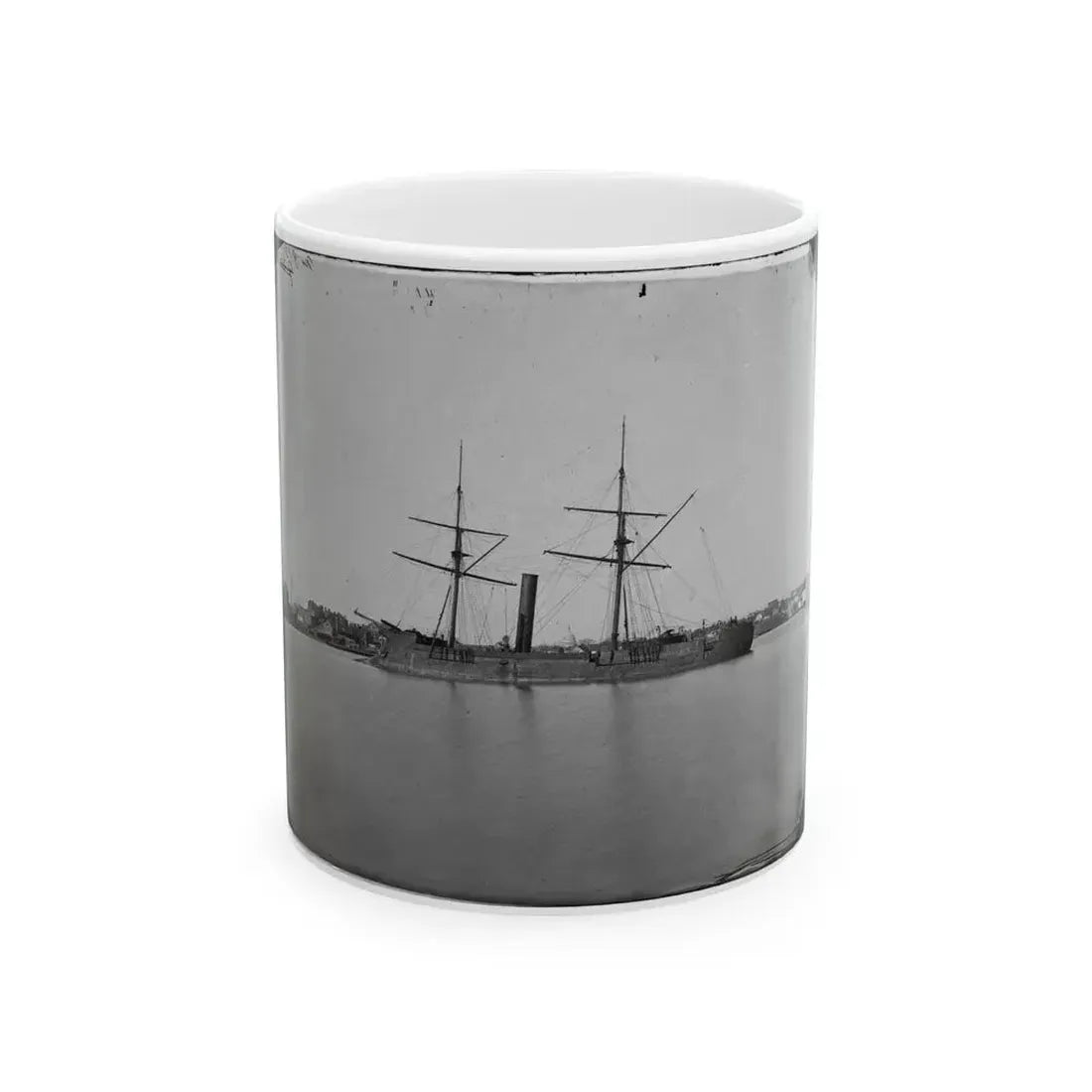 Ex-Confederate Iron-Clad Ram Stonewall At Anchor; Us Capitol In The Background (U.S. Civil War) White Coffee Mug 11oz - Go Mug Yourself