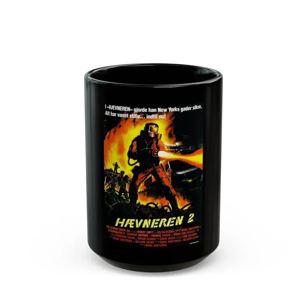 EXTERMINATOR II (DANISH) 1984 Movie Poster - Black Coffee Mug 15oz - Go Mug Yourself