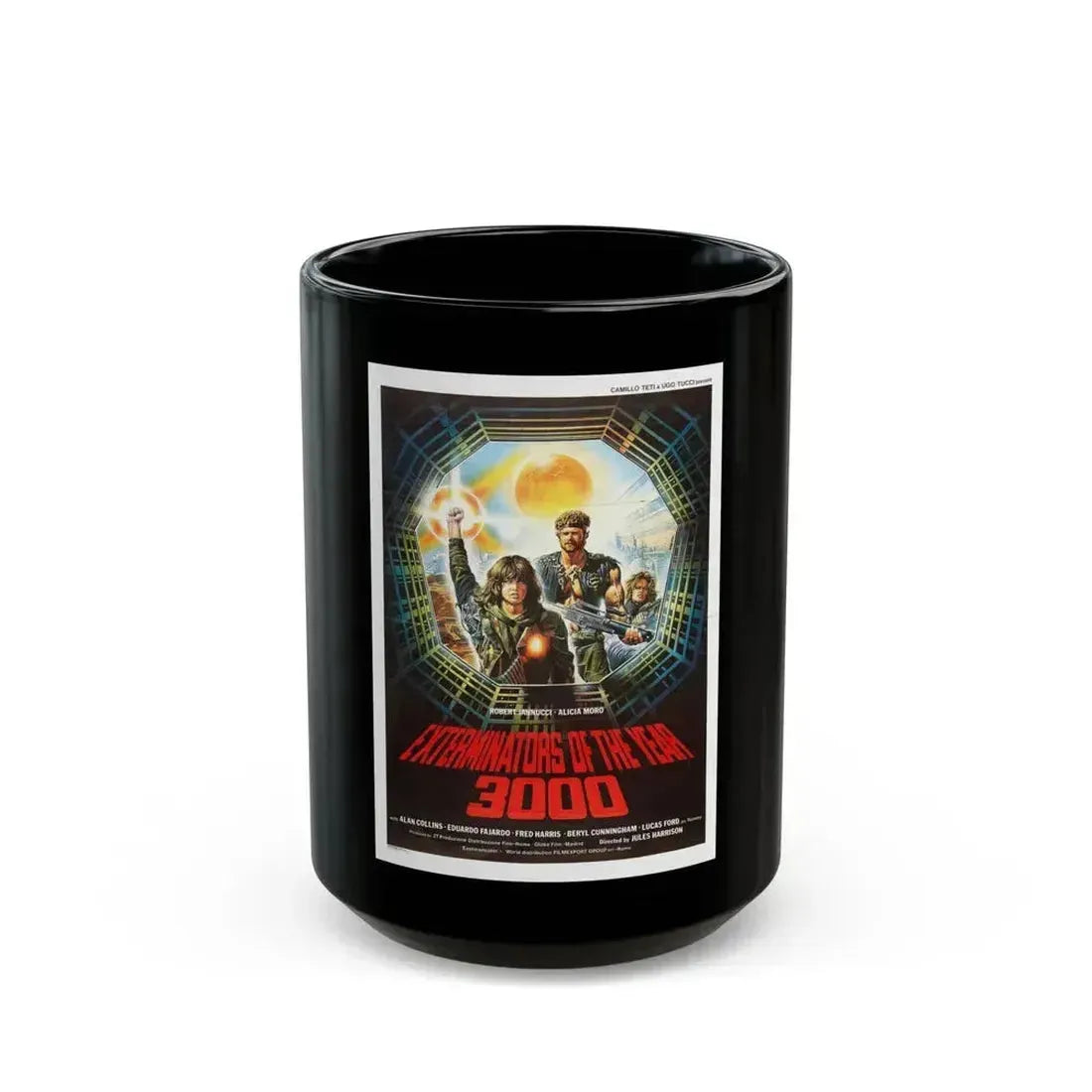 EXTERMINATORS OF THE YEAR 3000 1983 Movie Poster - Black Coffee Mug 15oz - Go Mug Yourself