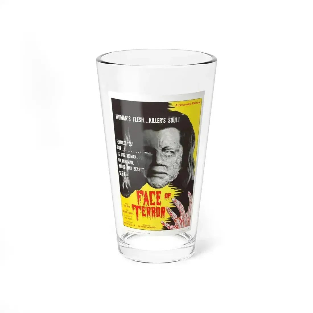 FACE OF TERROR 1962 Movie Poster - Pint Glass 16oz 16oz - Go Mug Yourself
