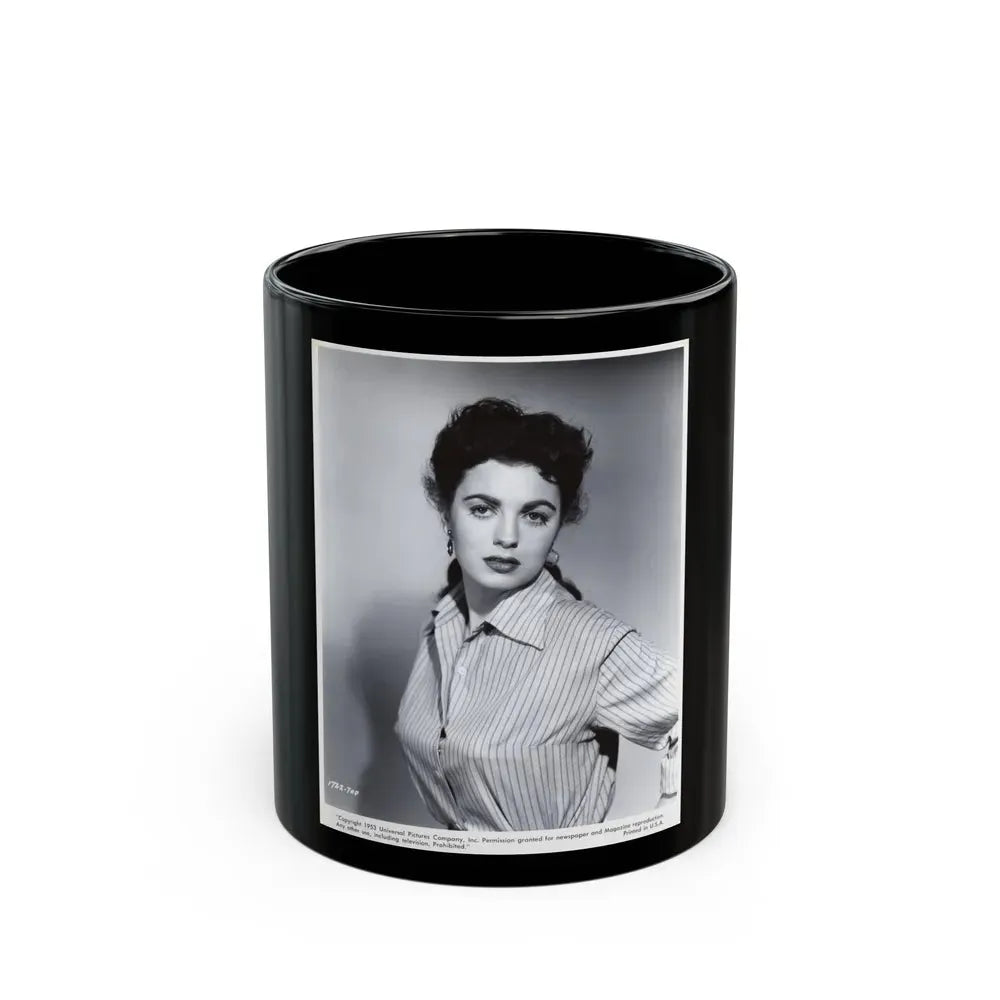 Faith Domergue #121 - Vintage B&W Upper Body Promo Photo from 1953 for a U-I Film as 7.5x9.5 1 (Vintage Female Icon) Black Coffee Mug 11oz - Go Mug Yourself